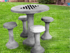 conjunto de mesa e banco em concreto com tabuleiro de xadrez