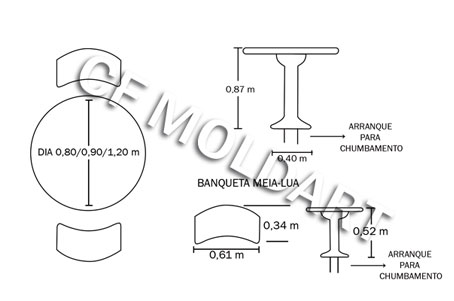 Conjunto Mesa Redonda em Concreto c/ 2 bancos Meia Lua MS02