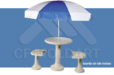 Conjunto Mesa Redonda em Concreto c/ 2 bancos Meia Lua MS02